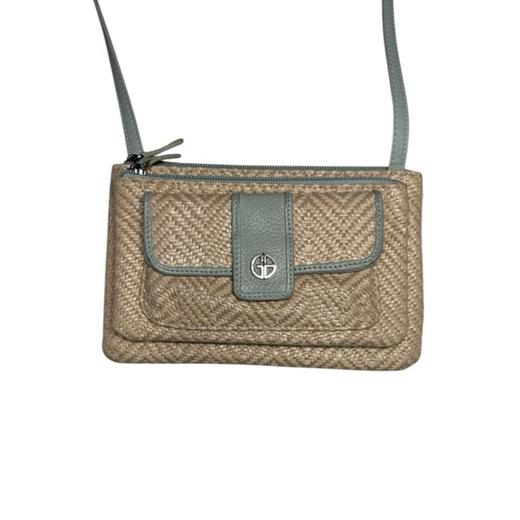 Giani Bernini Straw Bone Natural  Blue Crossbody Bag - Picture 2 of 10